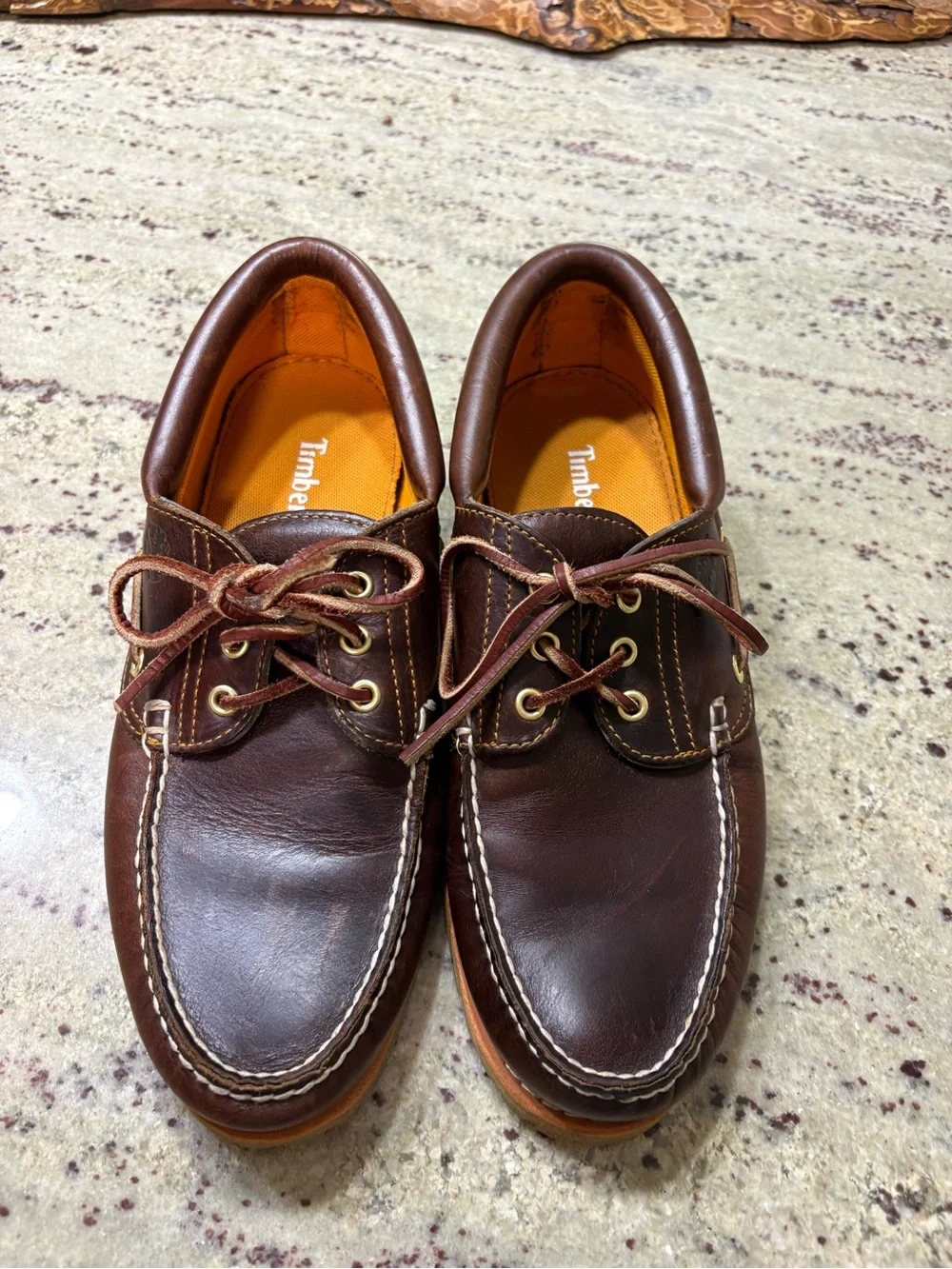 Timberland Men's Dark Brown Leather Boat Shoes with Contrast Stitching